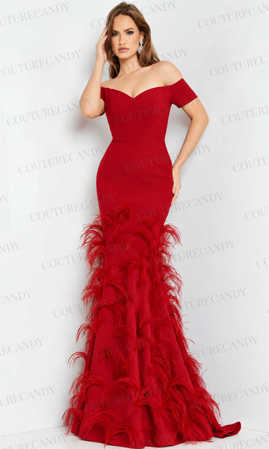 Jovani 08384 - Short Sleeve Trumpet Evening Gown