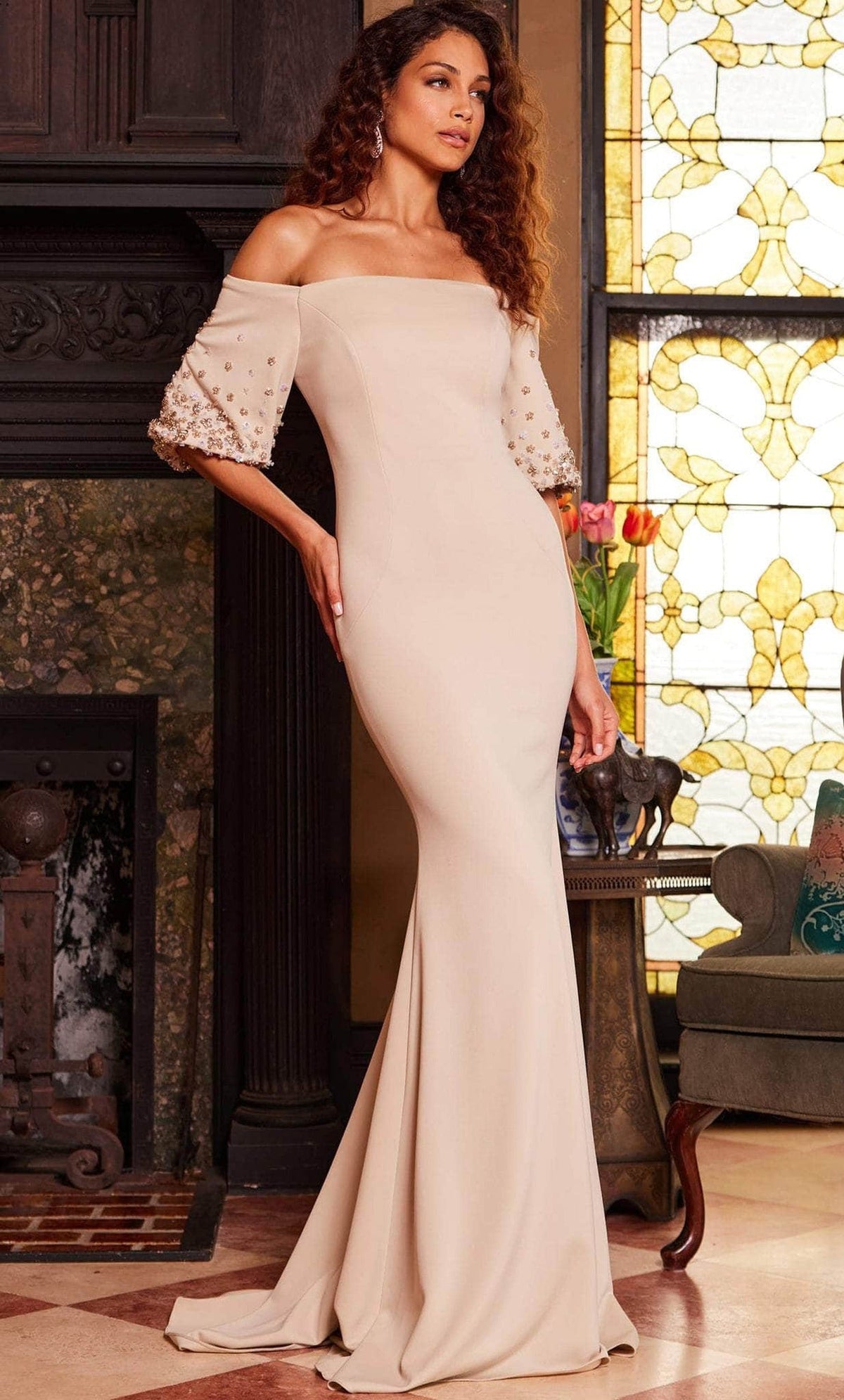 Jovani 09516 - Straight Across Neck Evening Dress