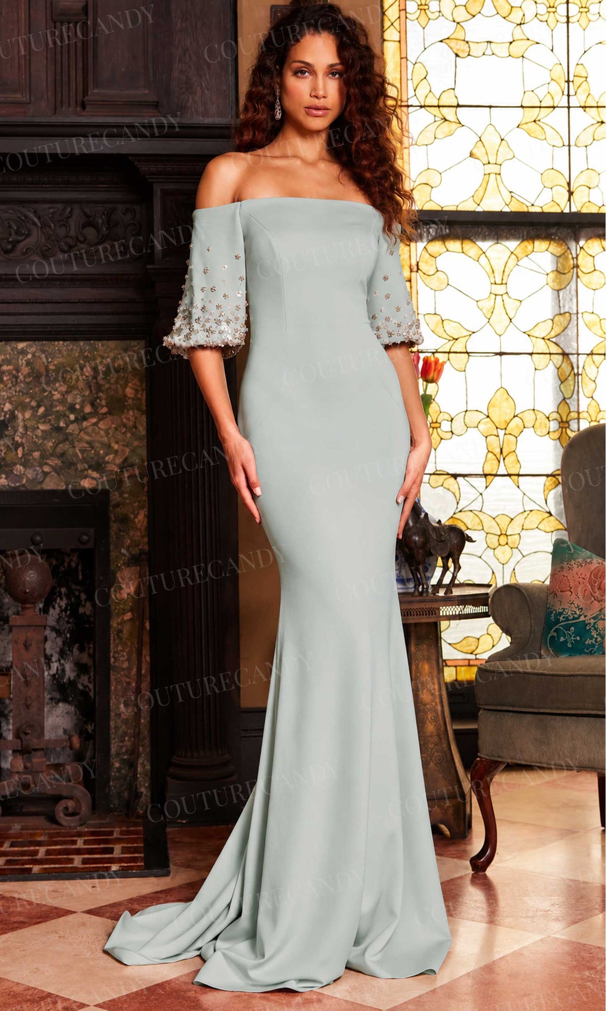 Jovani 09516 - Straight Across Neck Evening Dress