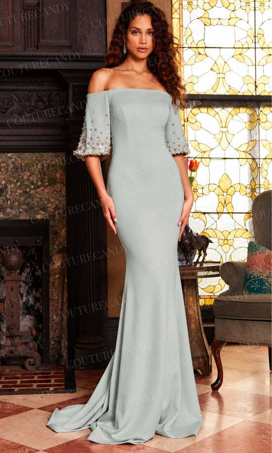 Jovani 09516 - Straight Across Neck Evening Dress