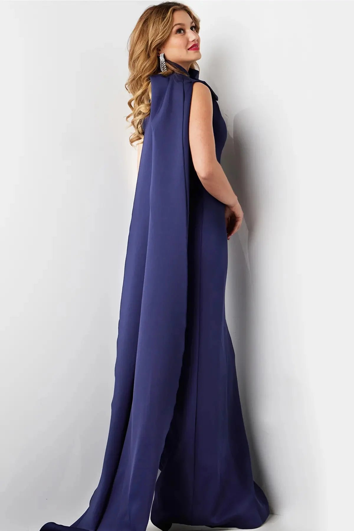 Jovani 09709 - Cascading Sash Sheath Evening Dress