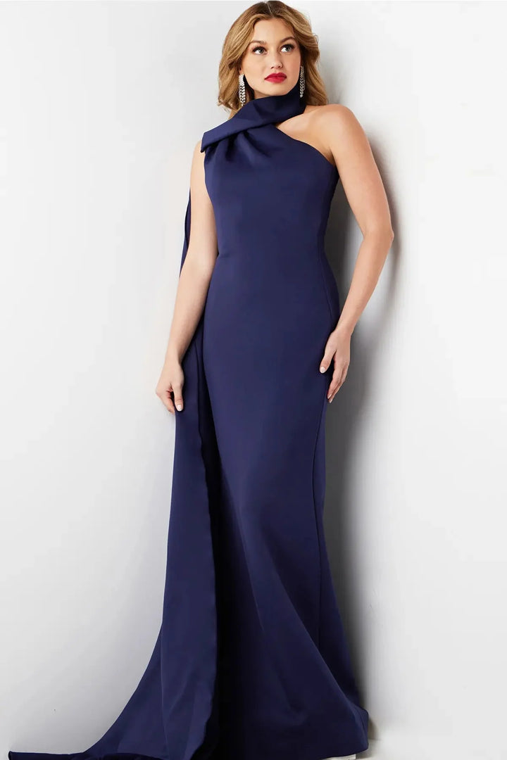Jovani 09709 - Cascading Sash Sheath Evening Dress