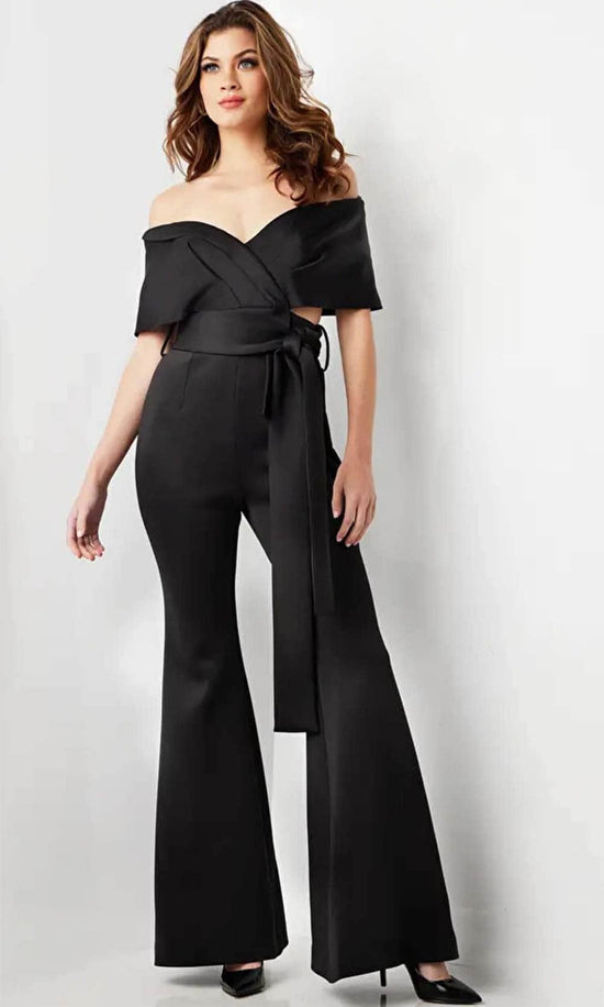 Jovani 09726 - V-Neck Off-Shoulder Jumpsuit