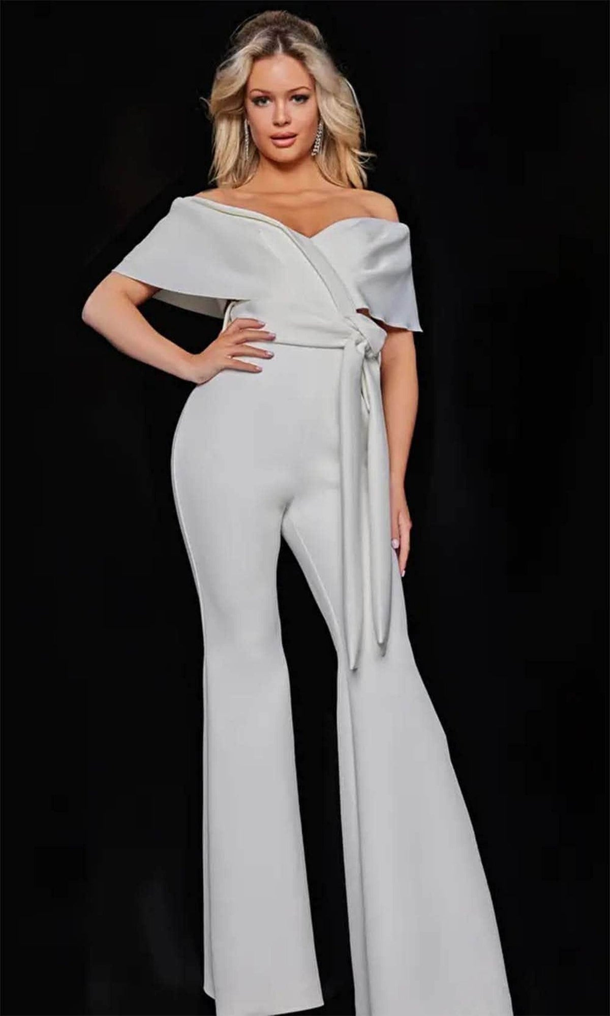 Jovani 09726 - V-Neck Off-Shoulder Jumpsuit