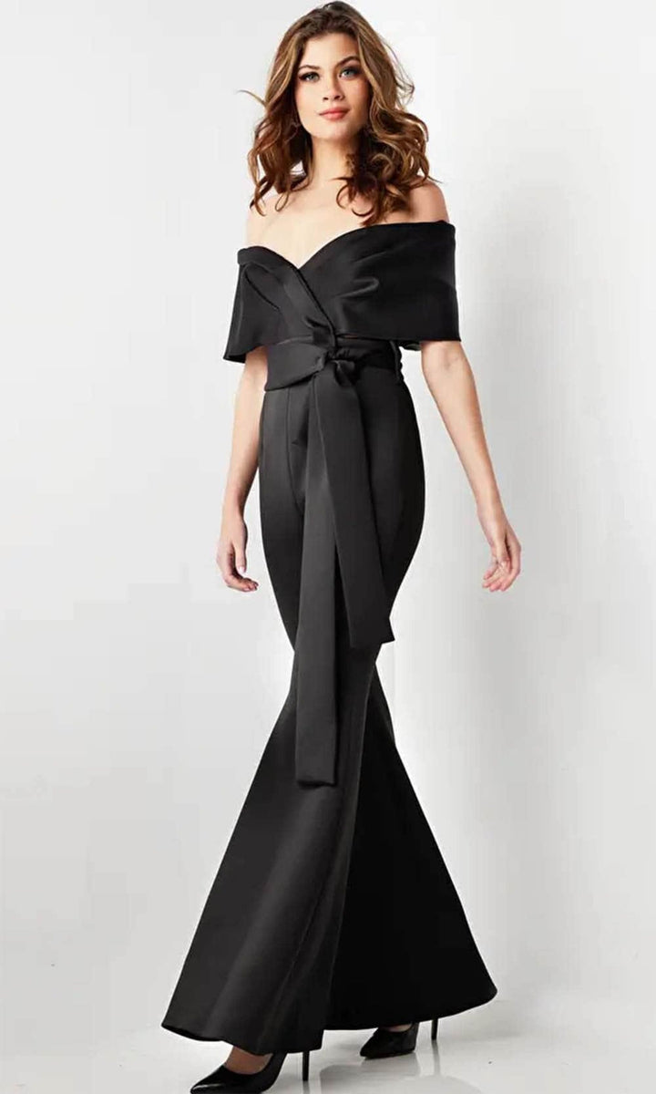 Jovani 09726 - V-Neck Off-Shoulder Jumpsuit - Black - Main