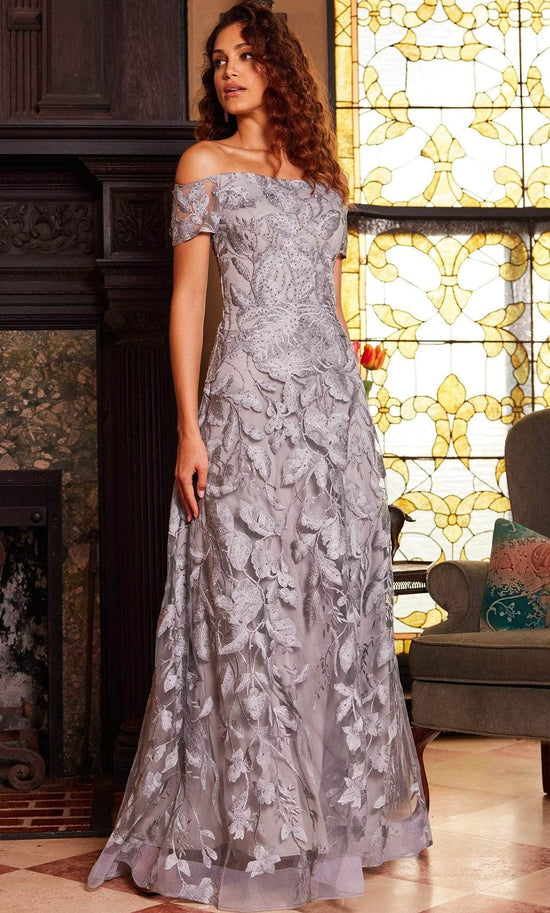 Jovani 09810 - Off Shoulder Metallic Lace Evening Gown