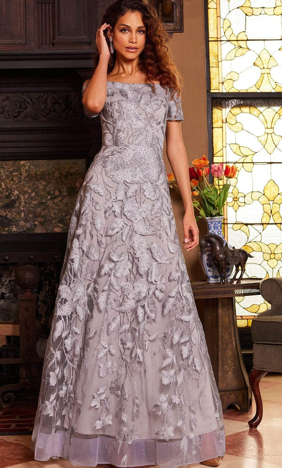 Jovani 09810 - Off Shoulder Metallic Lace Evening Gown