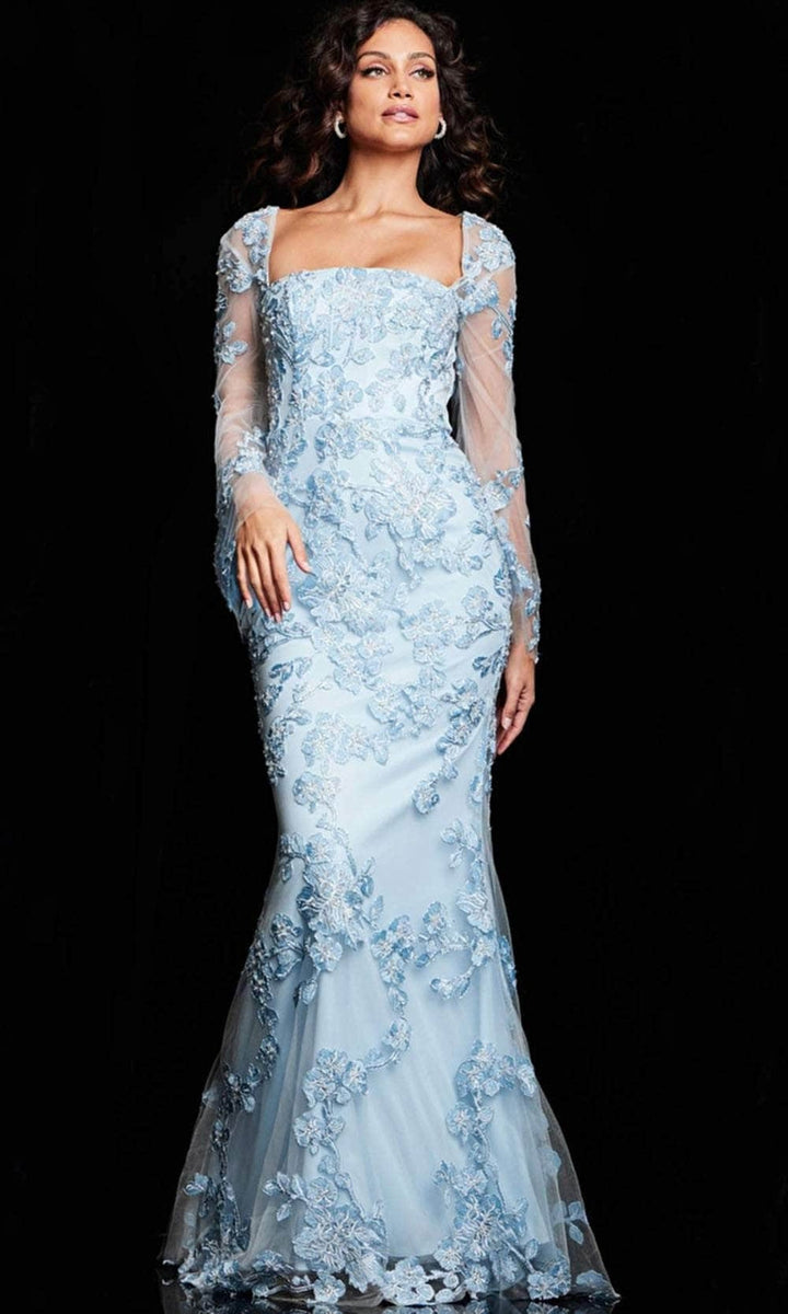 Jovani 220520 - Straight-Across Neck Embroidered Dress - Light-Blue - Main