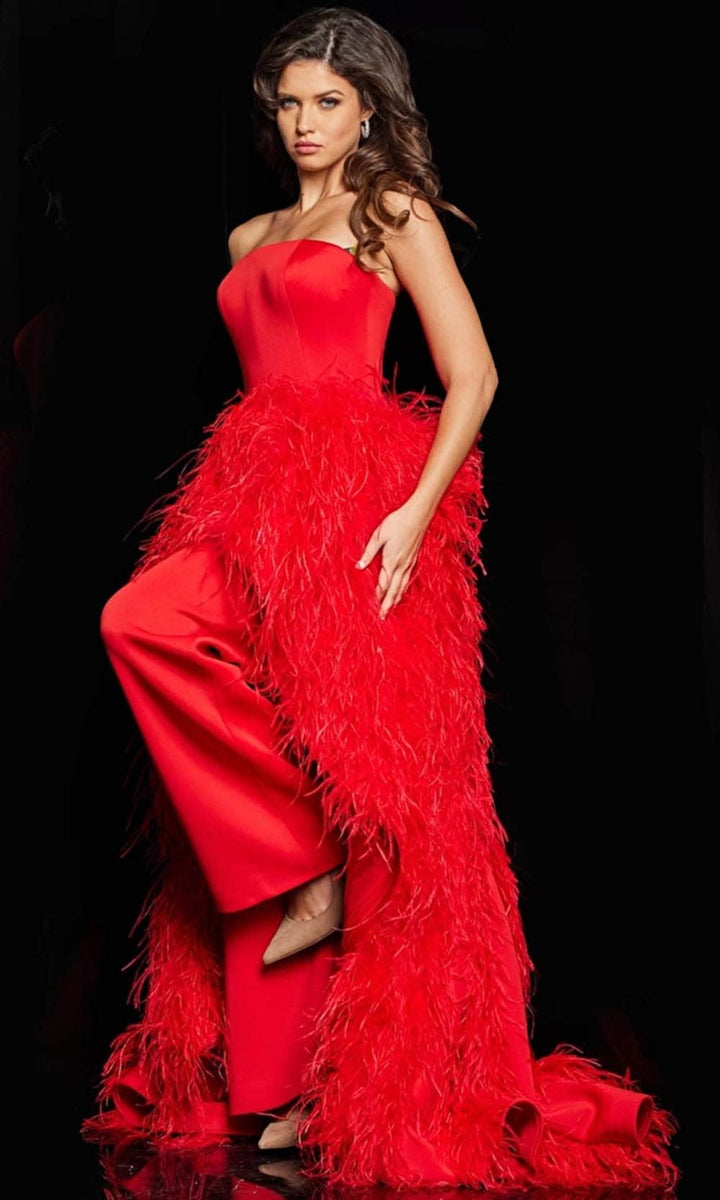 Jovani 22817 - Strapless Jumpsuit with Overskirt - Red - Main