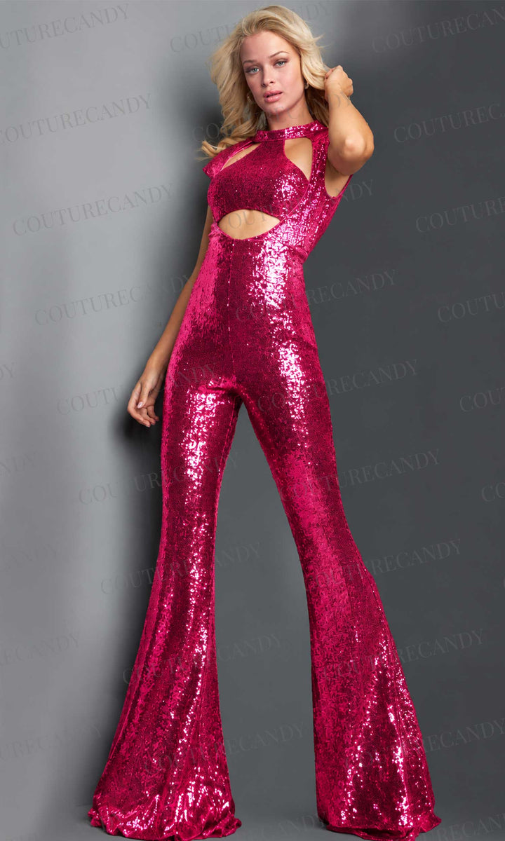 Jovani 22841 - Sequined High Neck Cutout Jumpsuit