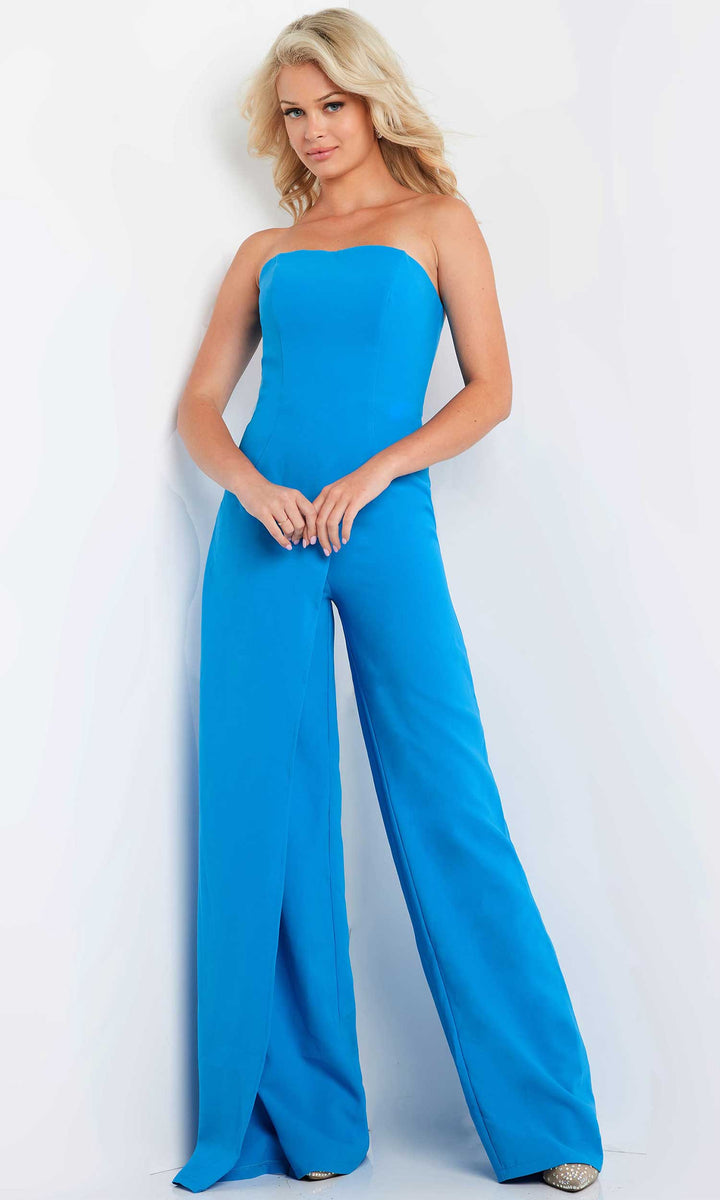 Jovani 23082 - Strapless Drapes Evening Jumpsuit - Peacock - Main