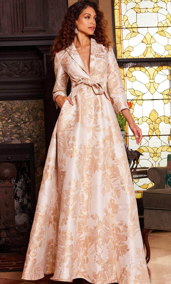 Jovani 23178 - Floral Printed A-Line Evening Dress - Gold - Main