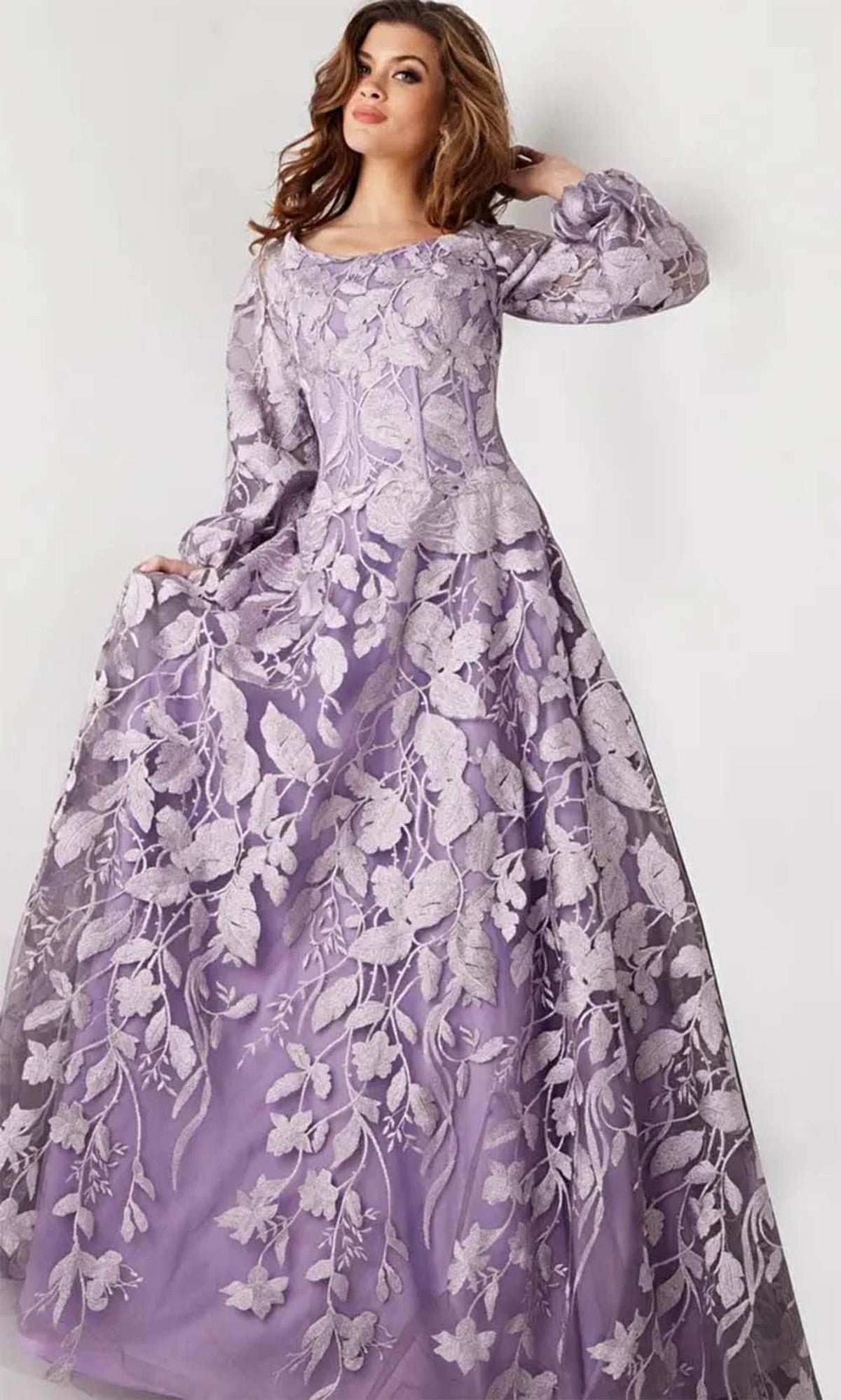 Jovani 23919 - Bateau Neck Long Sleeve Prom Dress
