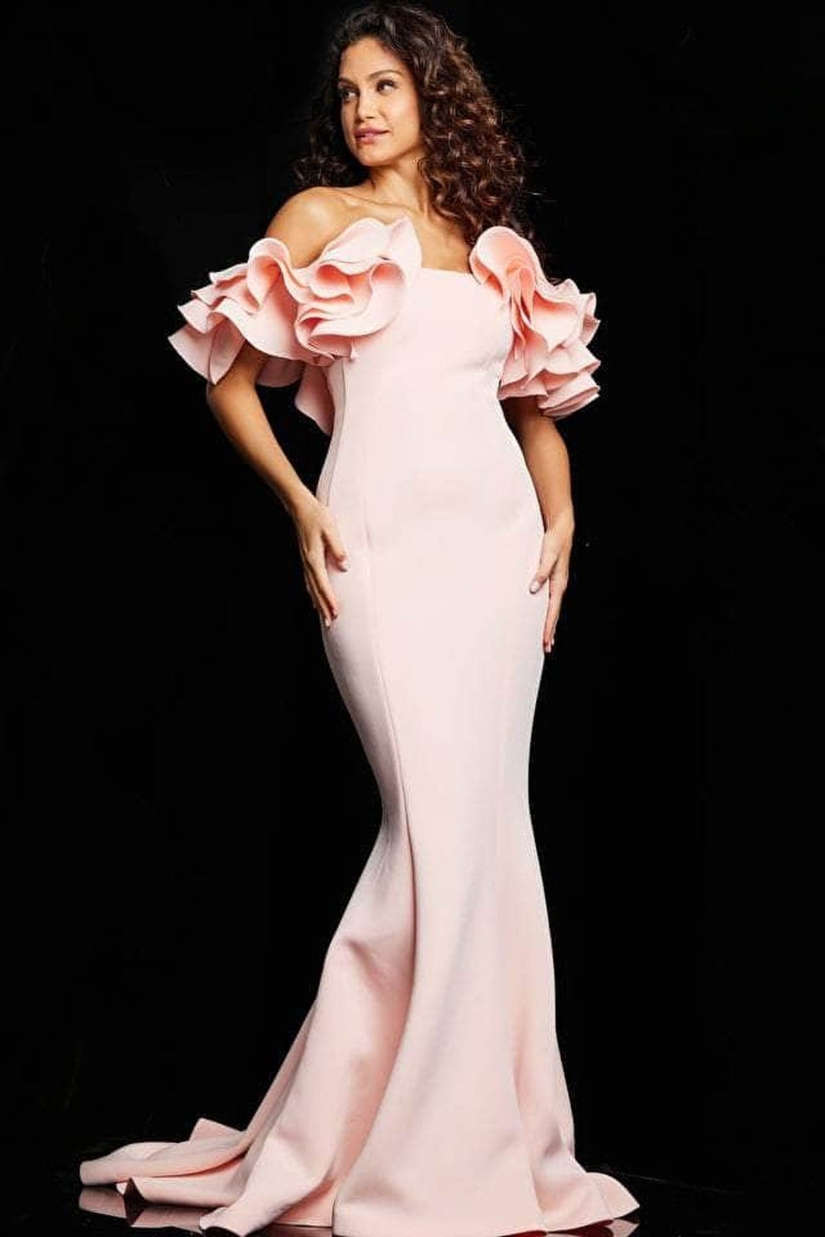 Jovani 24280 - Ruffle Off Shoulder Evening gown