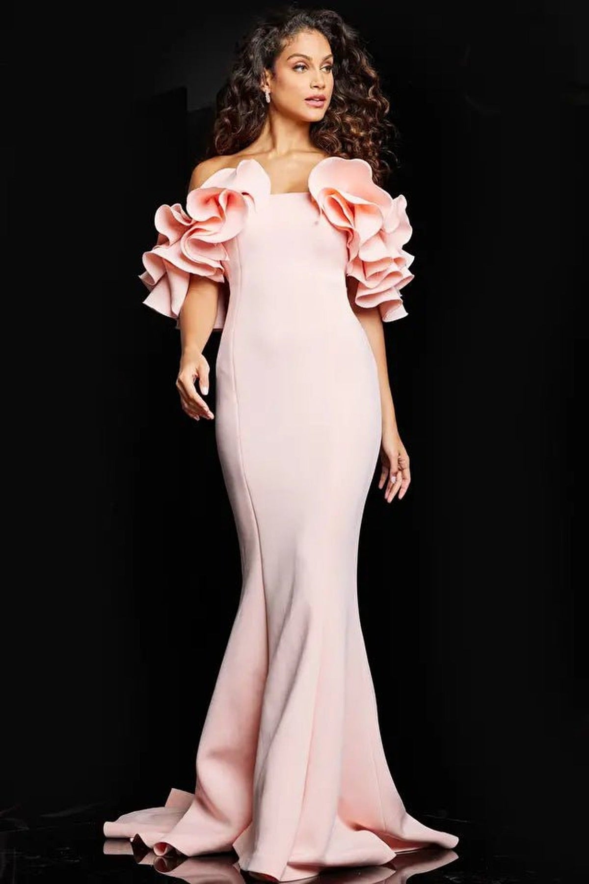 Jovani 24280 - Ruffle Off Shoulder Evening gown