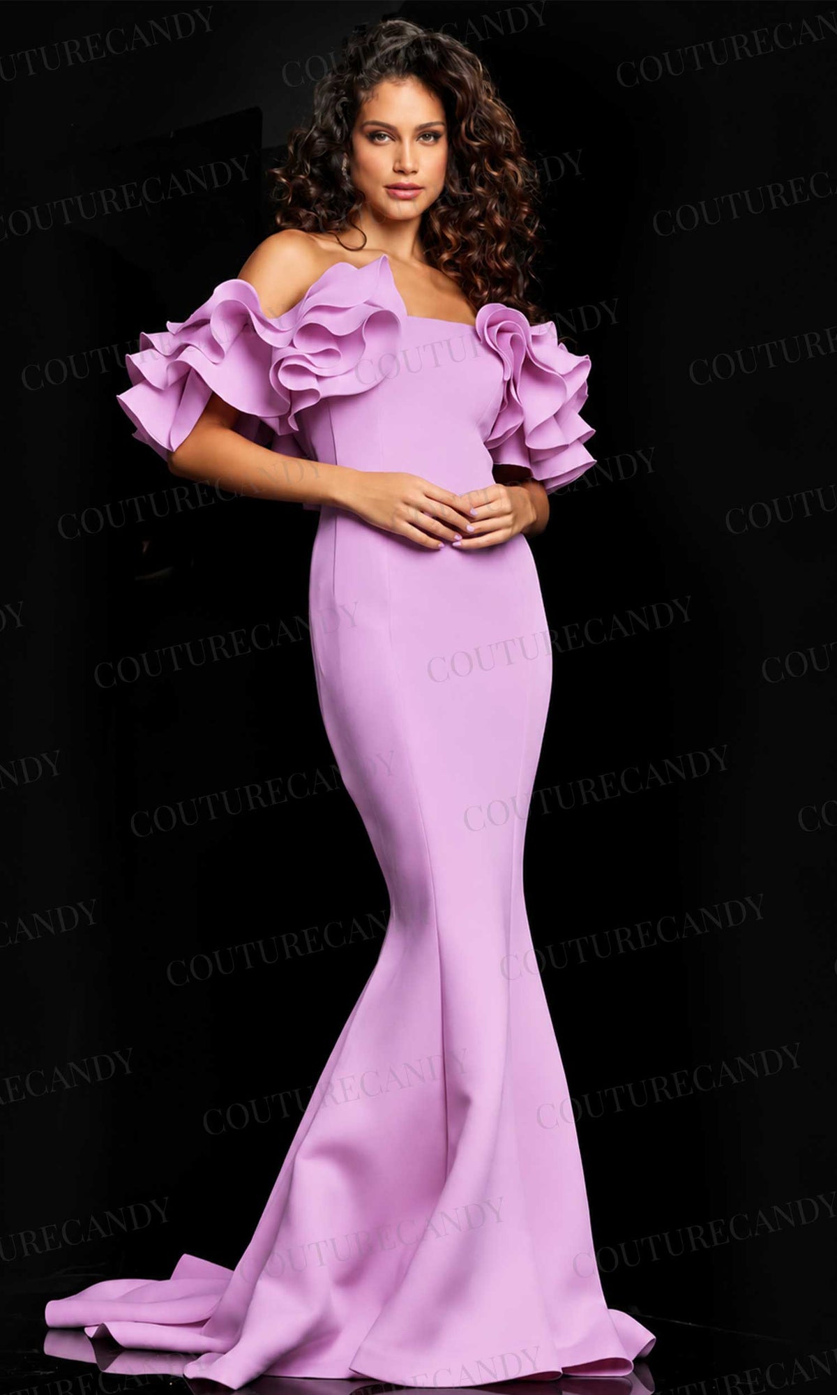 Jovani 24280 - Ruffle Off Shoulder Evening gown