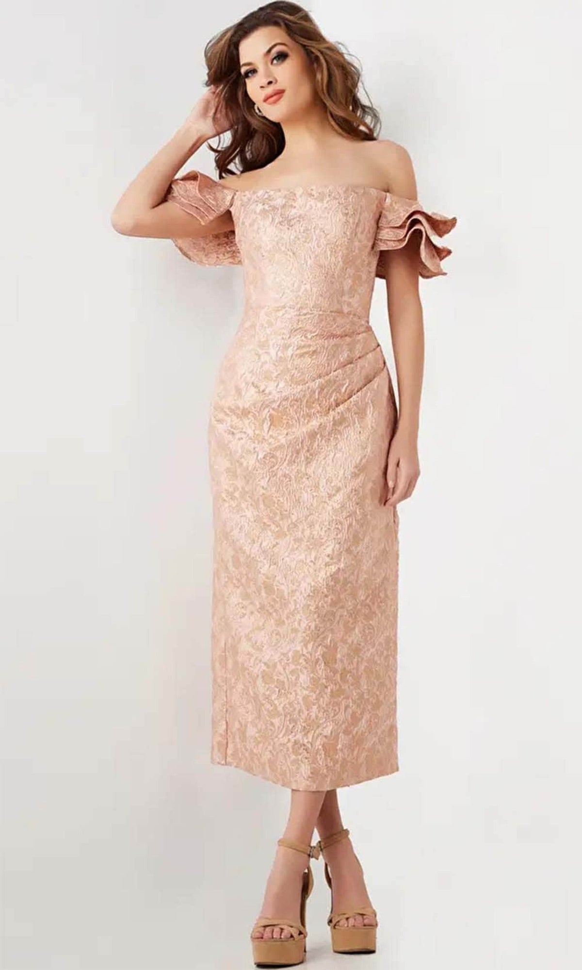 Jovani 25667 - Straight-Across Tea-length Dress - Rose/Gold - Main