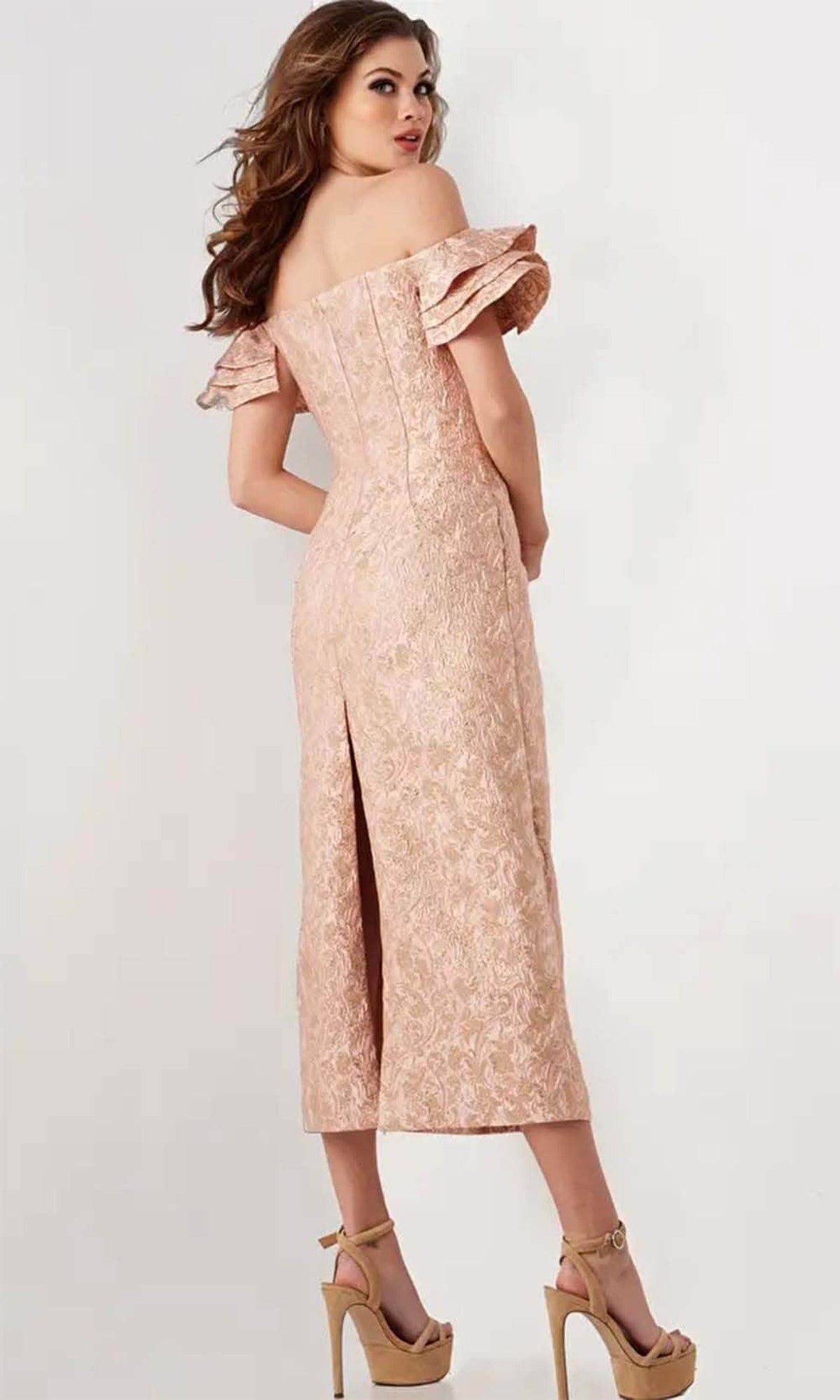 Jovani 25667 - Straight-Across Tea-length Dress