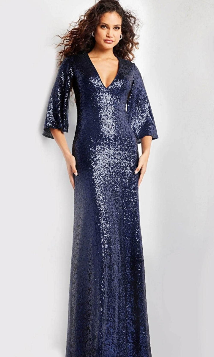 Jovani 25753 - Kimono Sleeve Evening Gown - Navy - Main