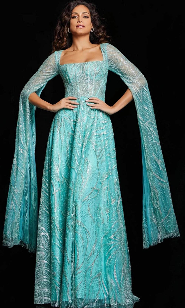 Jovani 25811 - Glitter Print A-Line Evening Dress - Mint - Main
