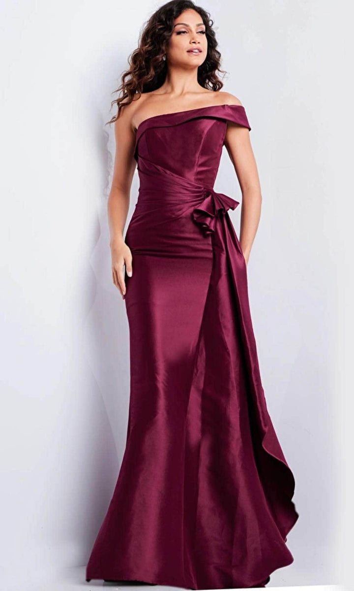 Jovani 25831 - Straight Ruched Waist Evening Gown - Burgundy - Main