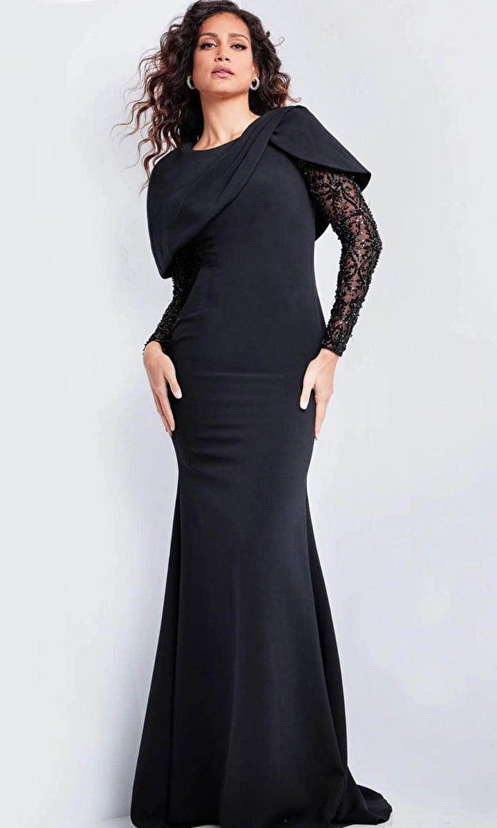 Jovani 26062 - Capelet Mermaid Evening Gown - Black - Main
