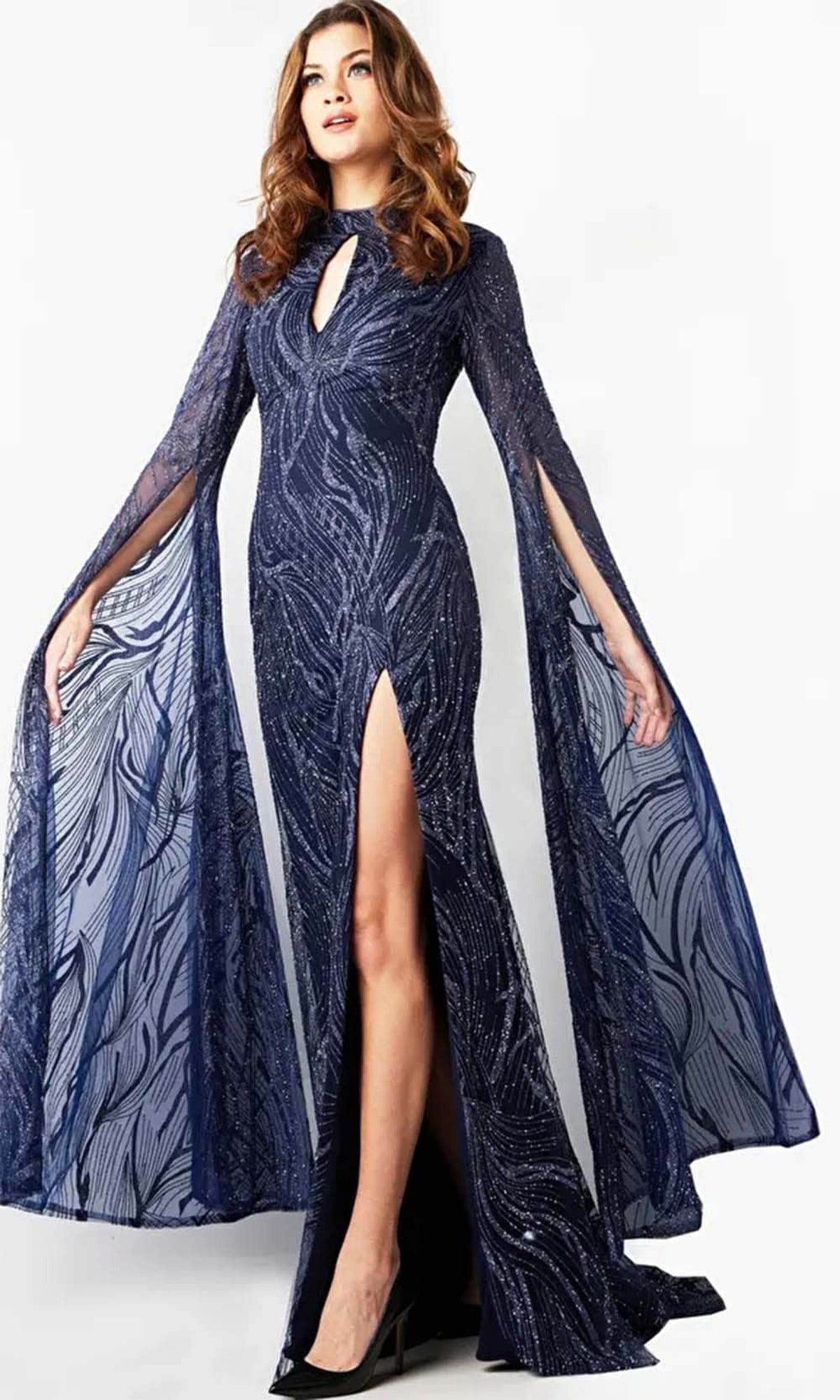 Jovani 26092 - Embellished Long Sleeve Prom Gown