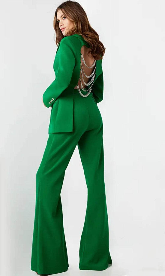 Jovani 26144 - Chain Detailed Long Sleeve Pantsuit