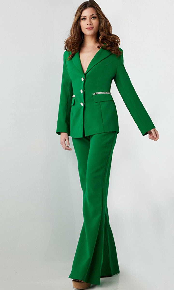 Jovani 26144 - Chain Detailed Long Sleeve Pantsuit