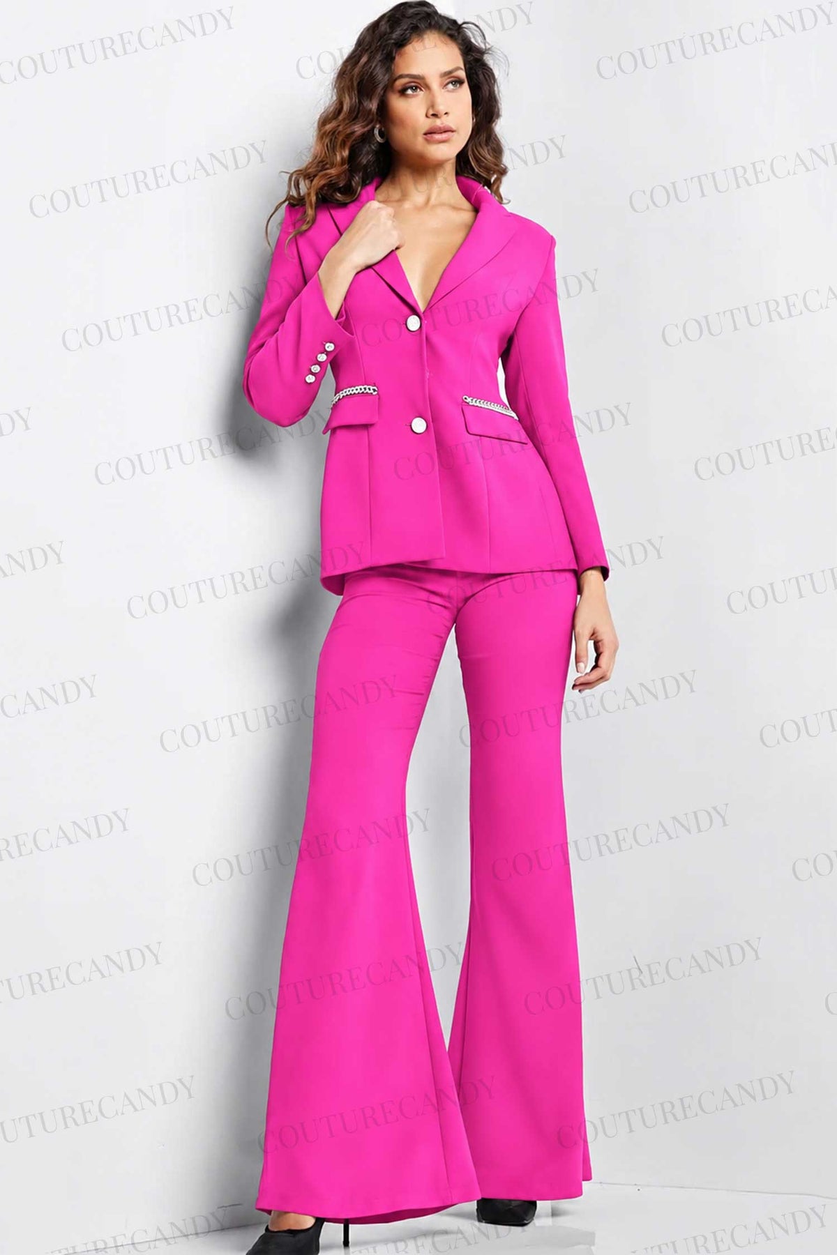 Jovani 26144 - Chain Detailed Long Sleeve Pantsuit