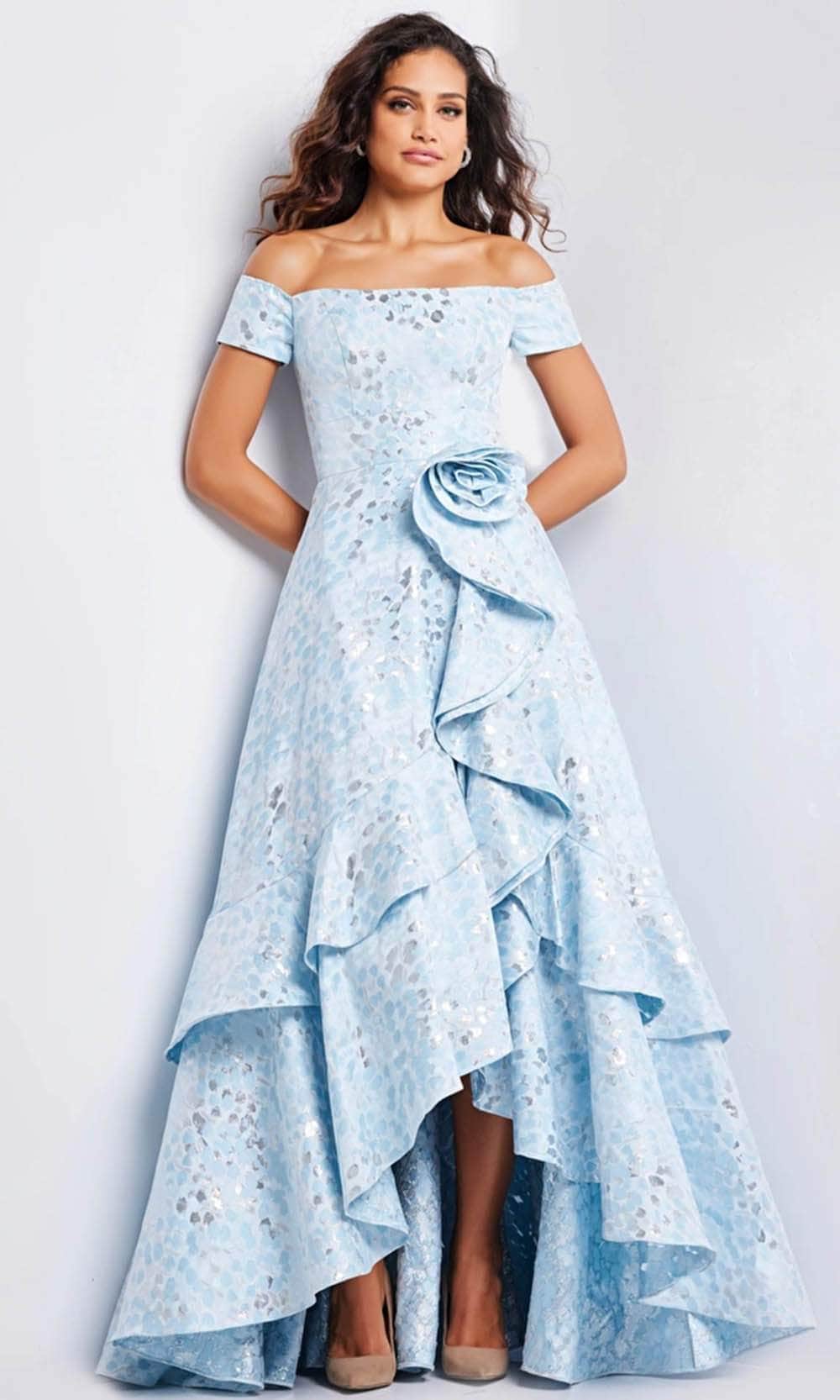 Jovani 26256 - High Low A-Line Evening Gown - Light-Blue - Main
