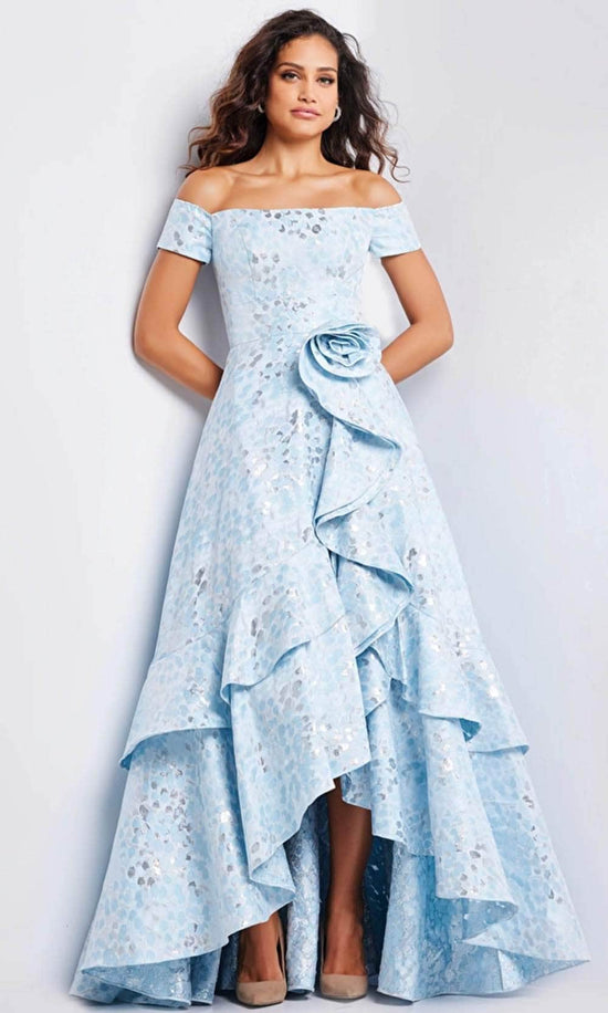 Jovani 26256 - High Low A-Line Evening Gown - Light-Blue - Main