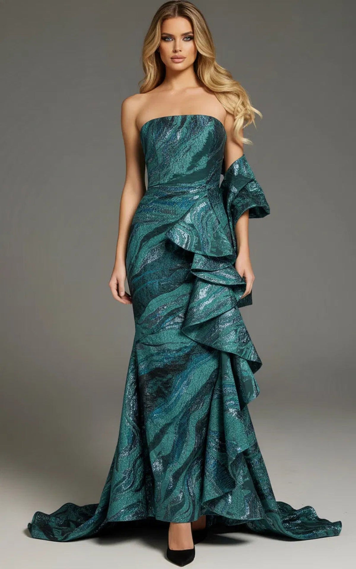 Jovani 31137 - Strapless Ruffle Detailed Prom Gown