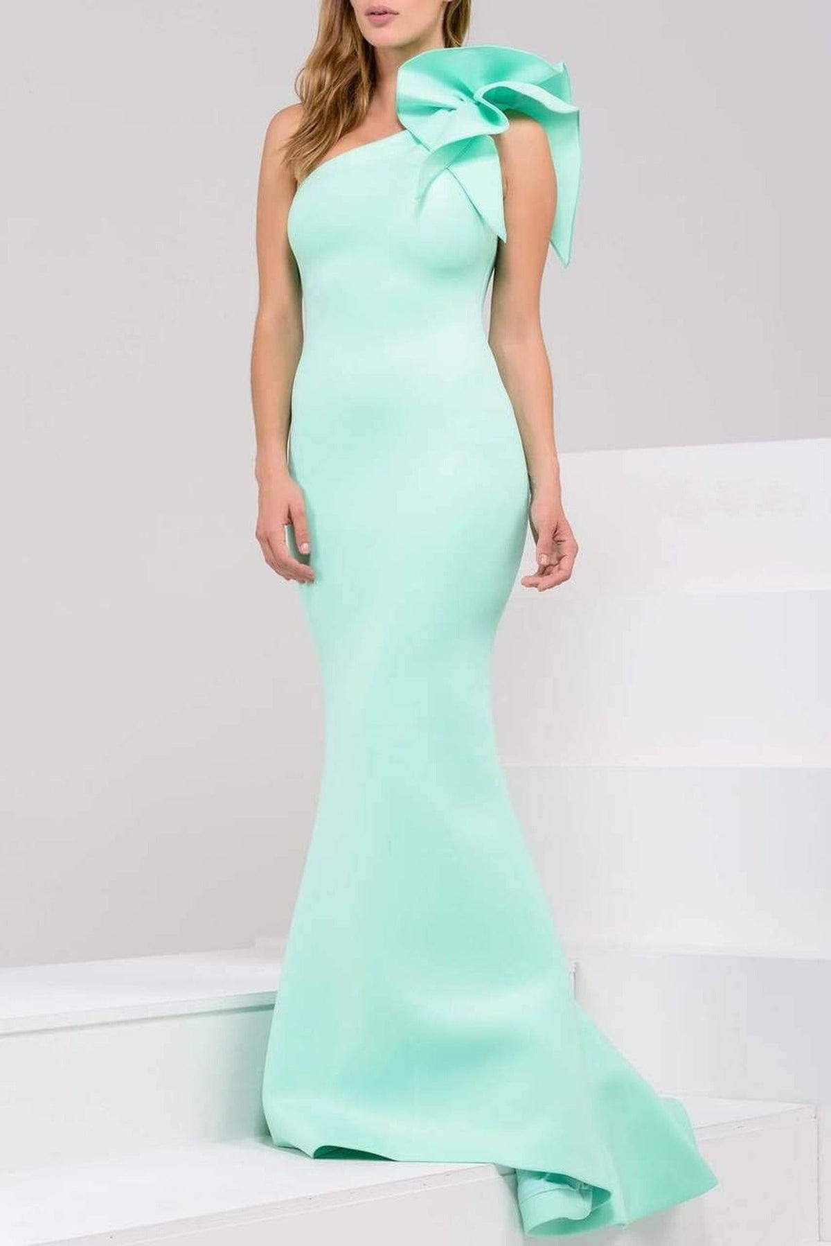 Jovani - 32602 Bow Accented Asymmetrical Junior Prom Mermaid Gown