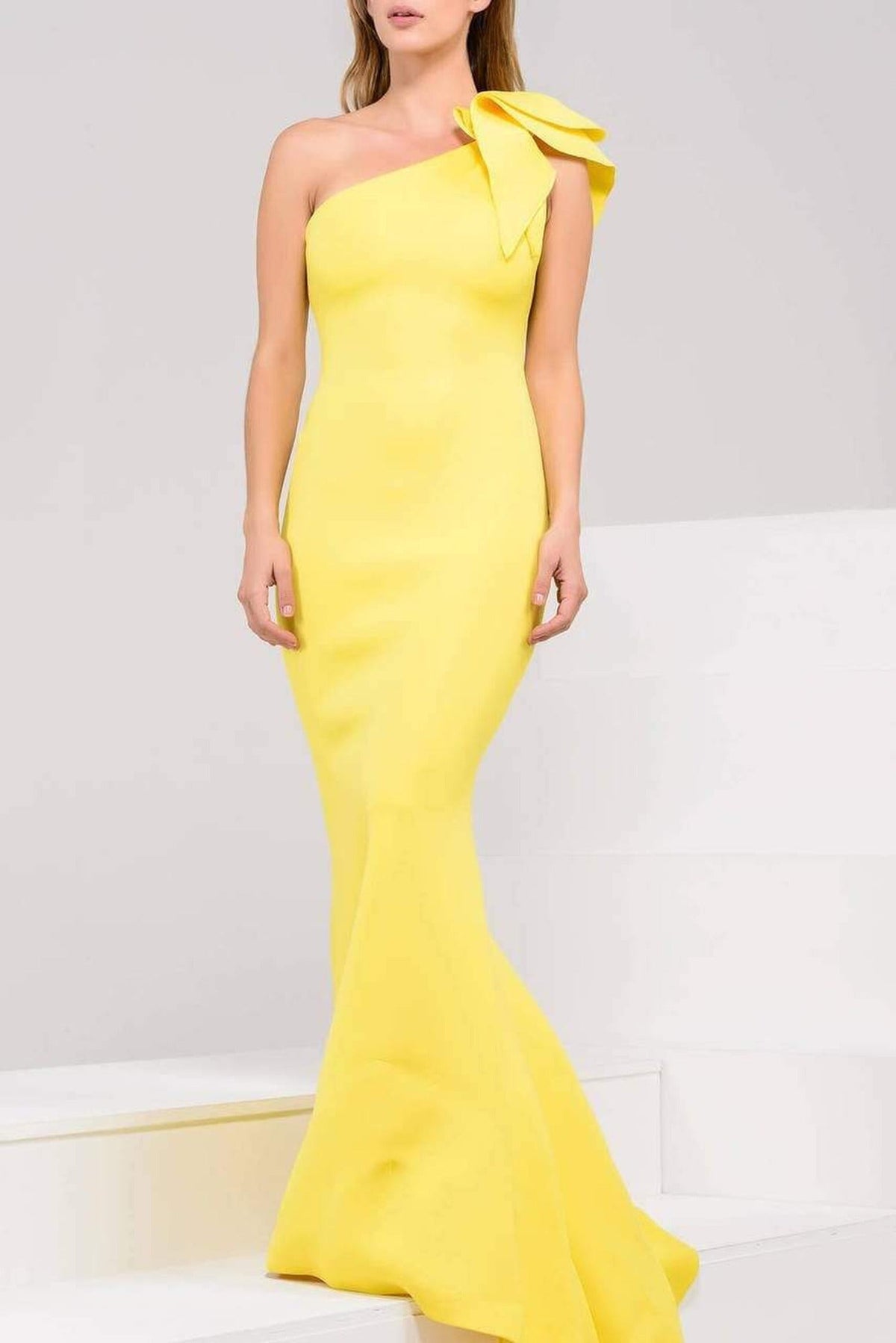 Jovani - 32602 Bow Accented Asymmetrical Junior Prom Mermaid Gown