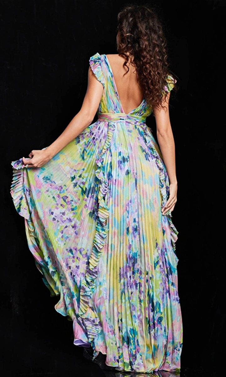Jovani 34412 - Floral Print Flutter Long Dress