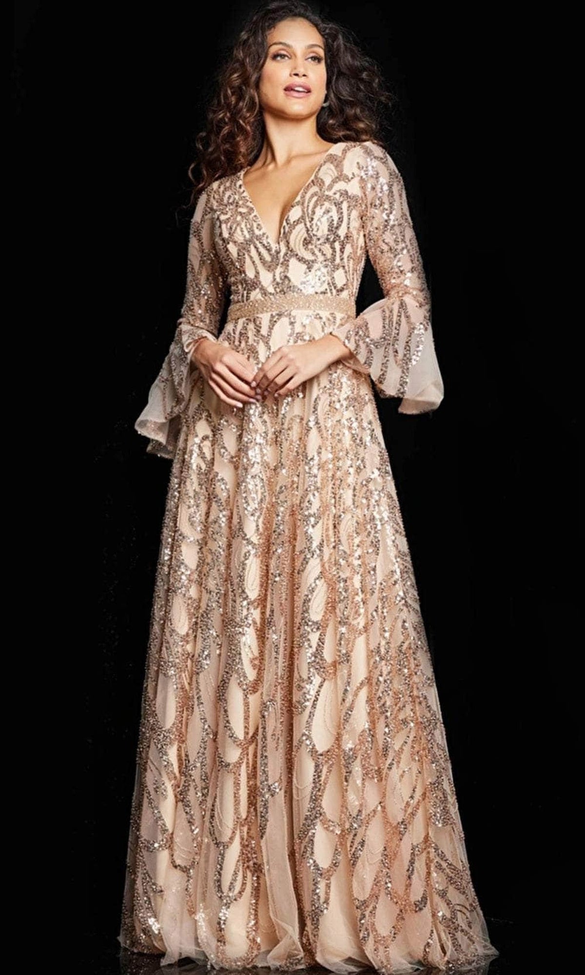 Jovani 36380 - Sequin Flutter Long Dress - Blush - Main