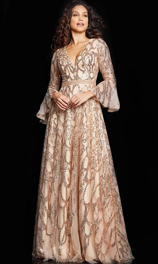 Jovani 36380 - Sequin Flutter Long Dress - Blush - Main