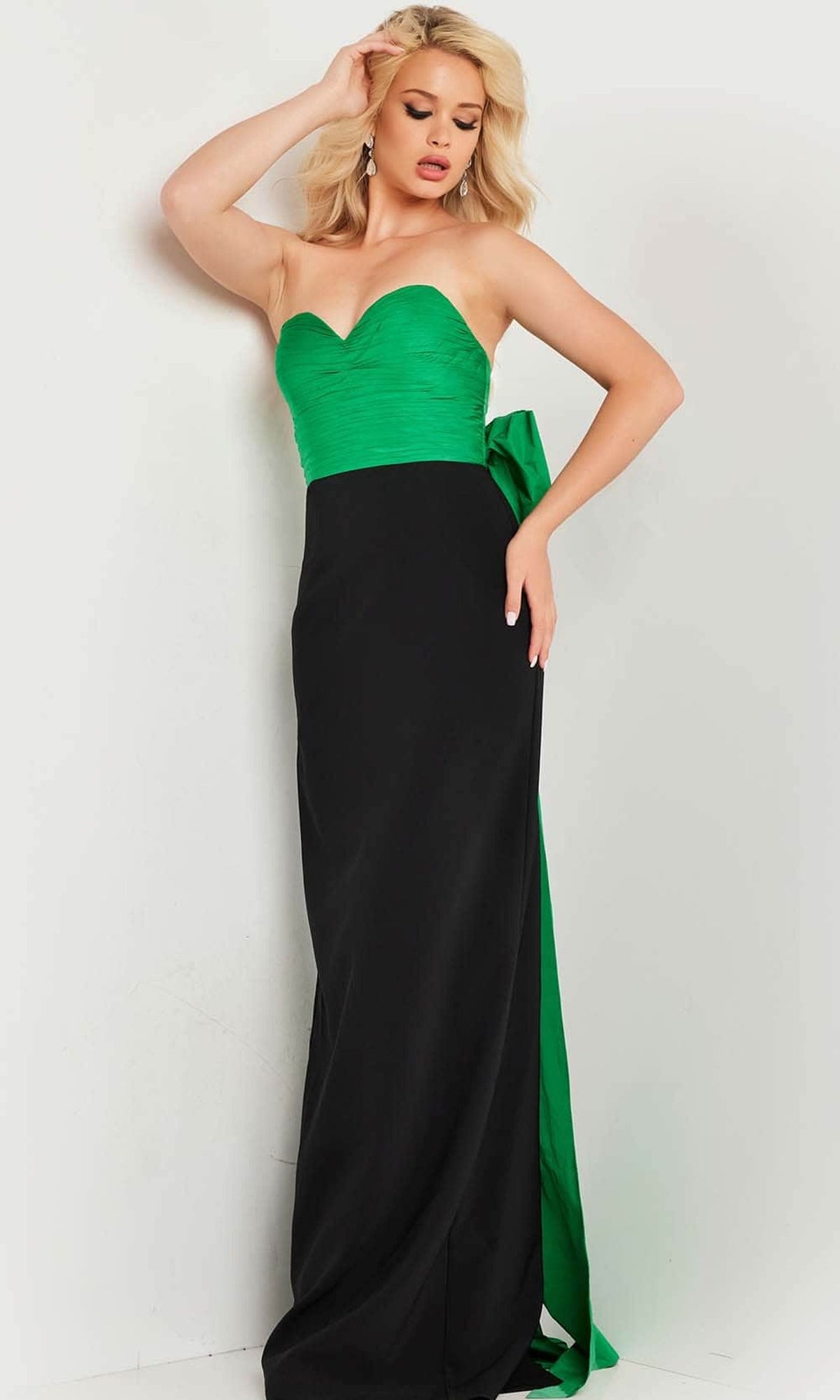 Jovani 36670 - Ruched Strapless Prom Gown - Green/ Black - Main