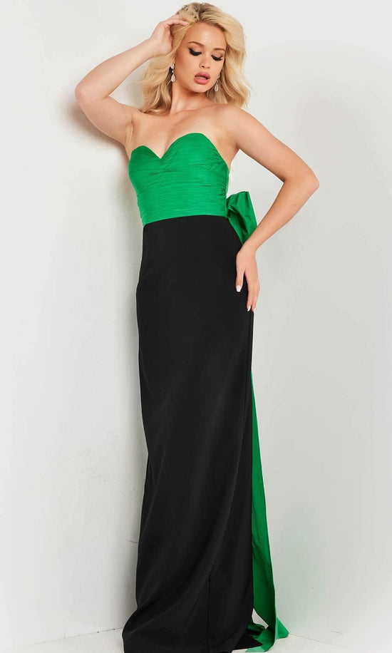Jovani 36670 - Ruched Strapless Prom Gown - Green/ Black - Main