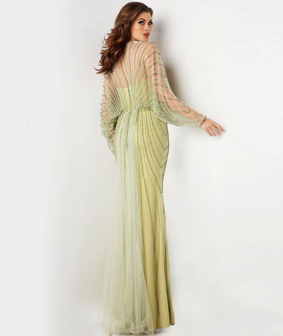 Jovani 36744 - Beaded V-Neck Gown with Batwing Sleeves