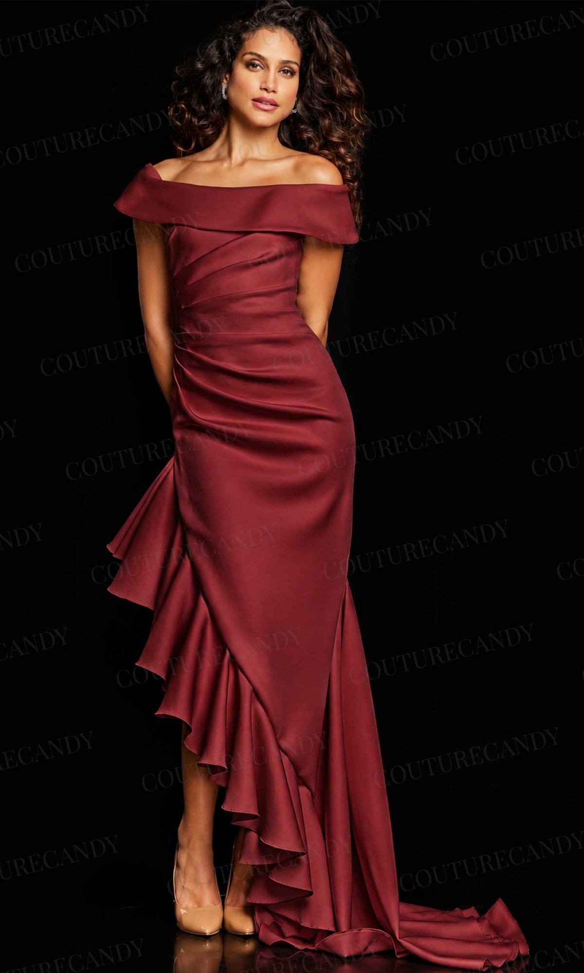 Jovani 36910 - Ruffle Trim Evening Dress with Slit