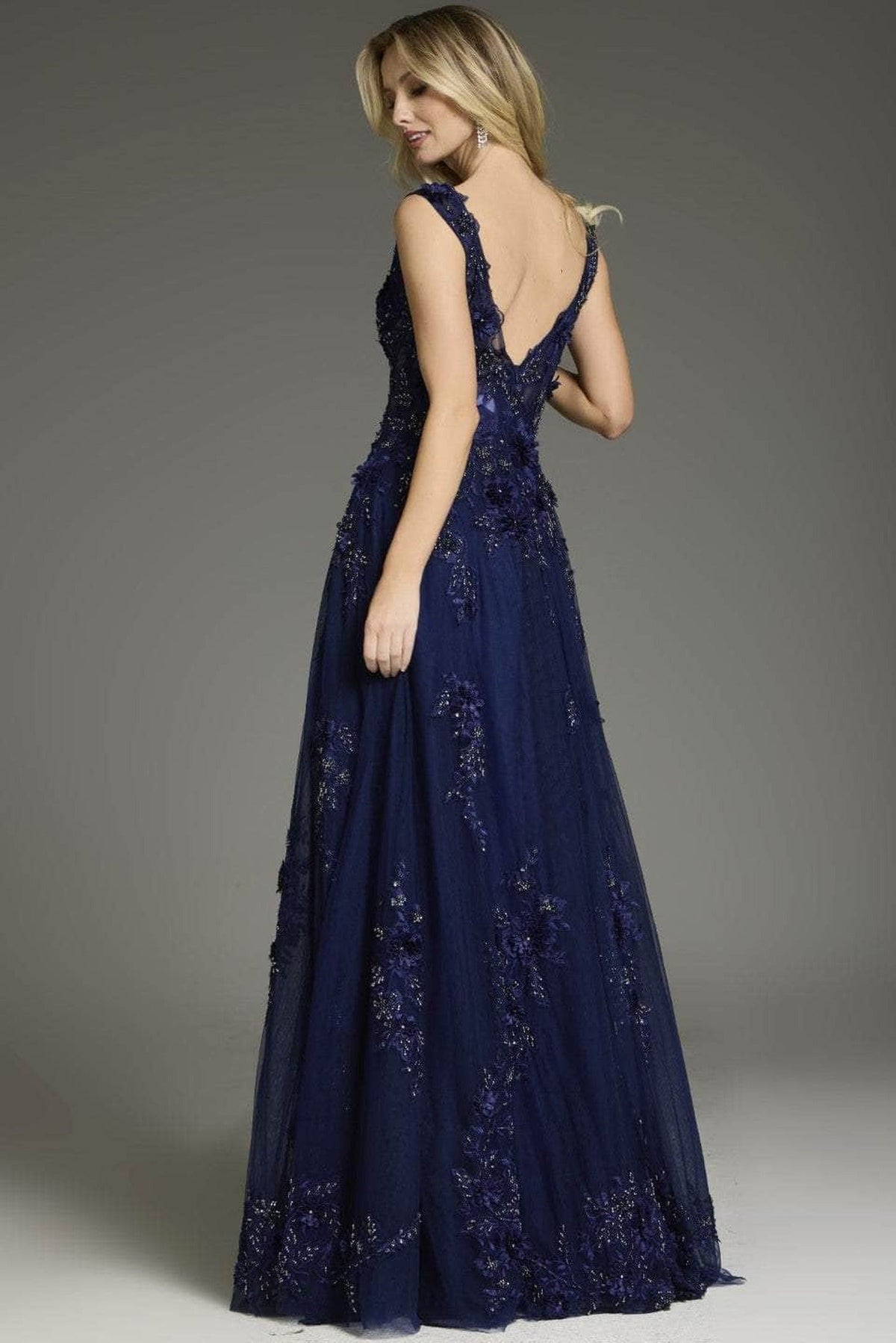 Jovani 37070 - Lace Floral Cape Sleeve Prom Gown