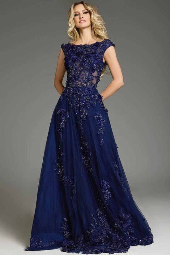 Jovani 37070 - Lace Floral Cape Sleeve Prom Gown