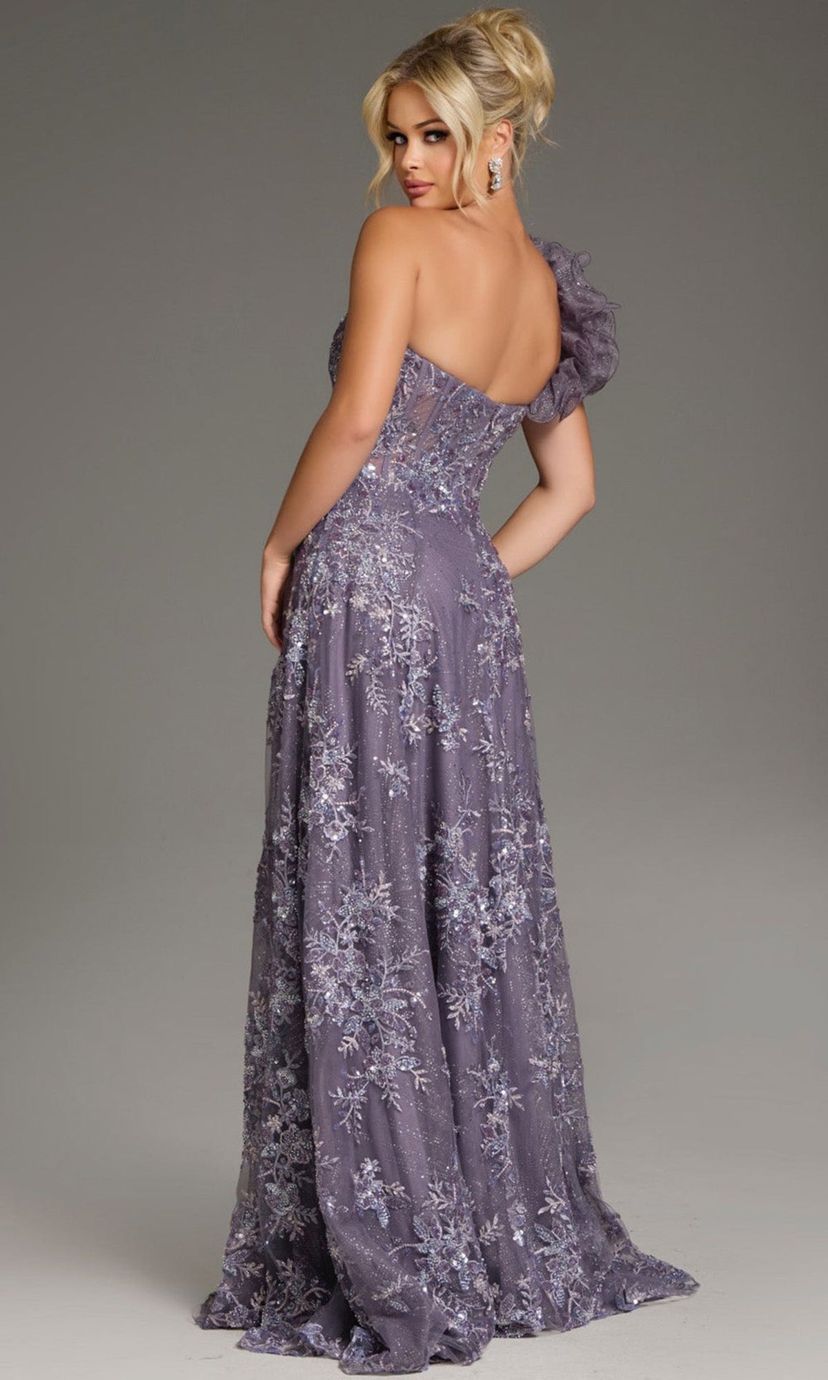 Jovani 37353 - One Shoulder Floral Embroidered Gown