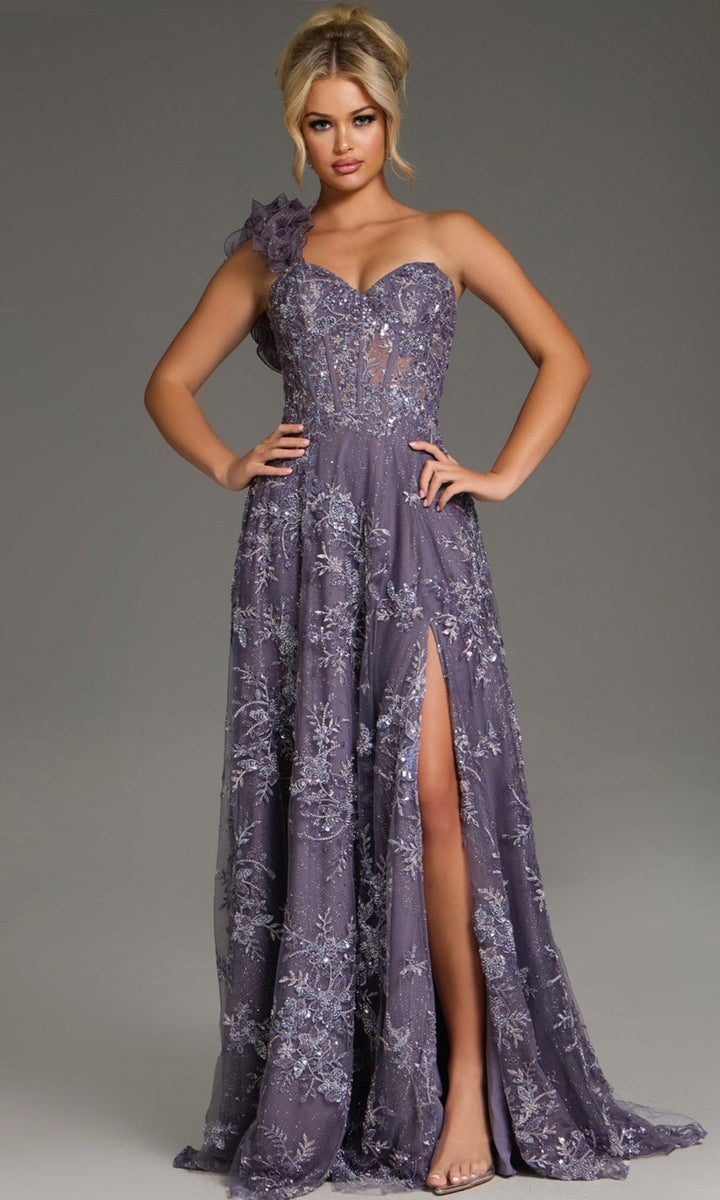 Jovani 37353 - One Shoulder Floral Embroidered Gown