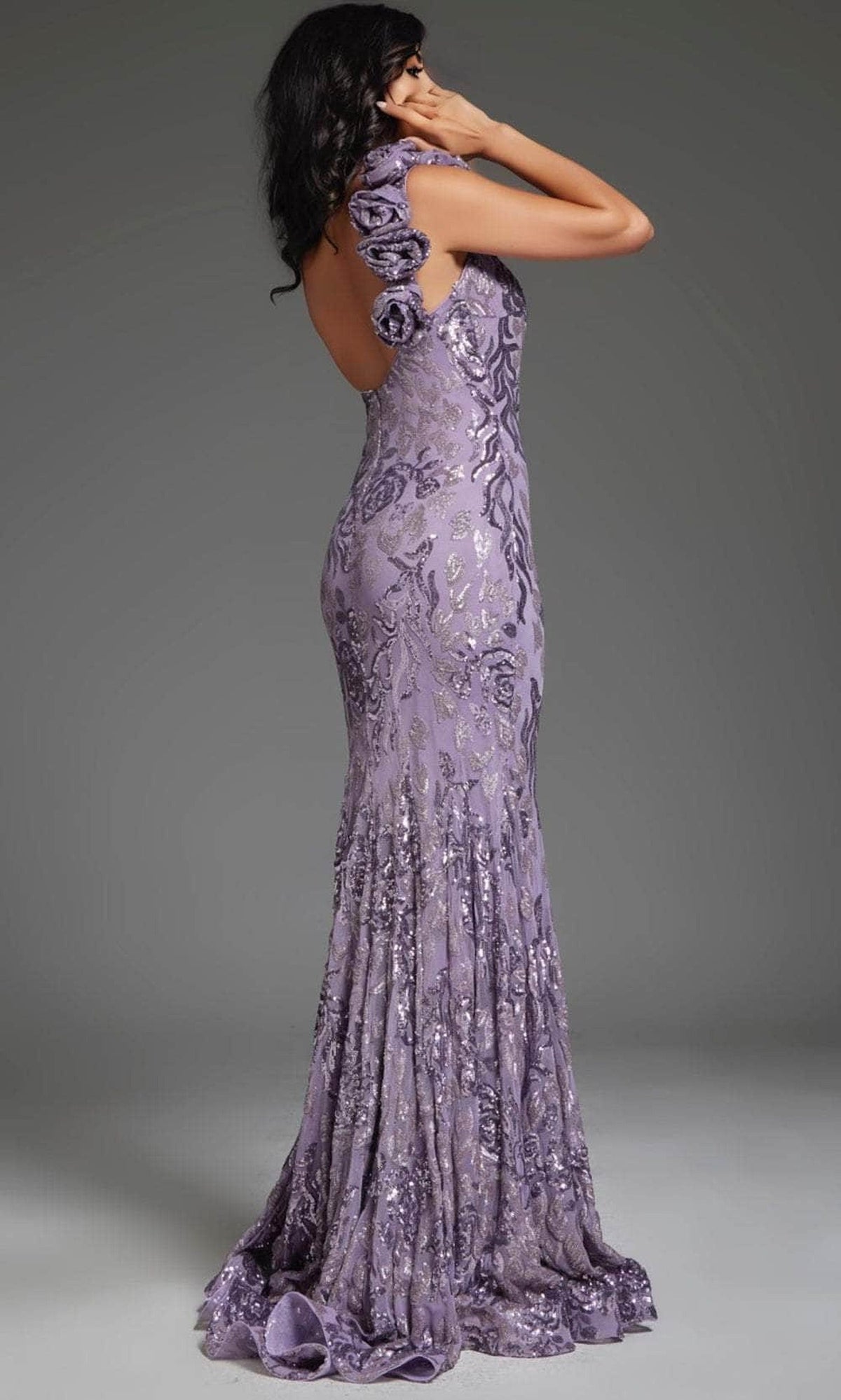 Jovani 37634 - Floral Sequin One-Shoulder Prom Gown