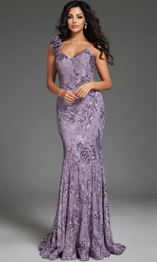 Jovani 37634 - Floral Sequin One-Shoulder Prom Gown - Slate - Main
