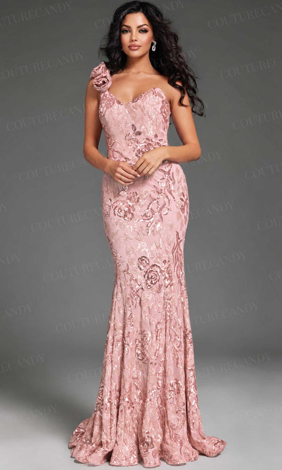 Jovani 37634 - Floral Sequin One-Shoulder Prom Gown