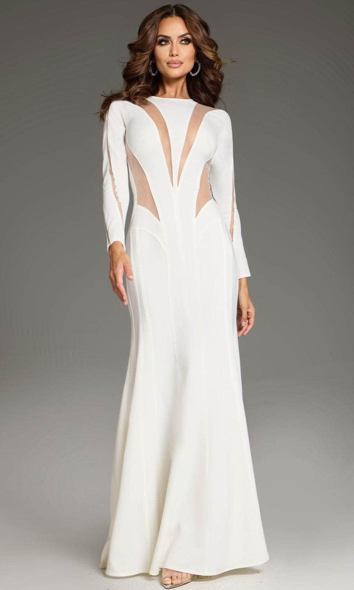 Jovani 37671 - Sheer Accented Long Sleeve Prom Gown